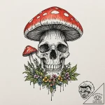 Mushroom blooming from skull, artistic tattoo… – tattoo sketch (№1752513589_0, 14.07.2025 17:19) — tattoovalue.net