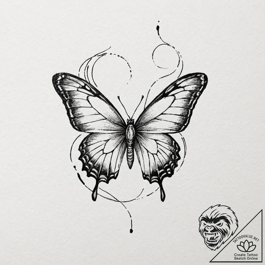 Ashen butterfly with charred wings, tattoo dr... - tattoo sketch (№1752513675_0, 14.07.2025 17:21) — tattoovalue.net