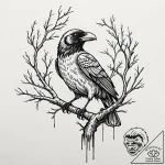 Three-eyed raven perched on a branch, tattoo… – tattoo sketch (№1752514271_0, 14.07.2025 17:31) — tattoovalue.net