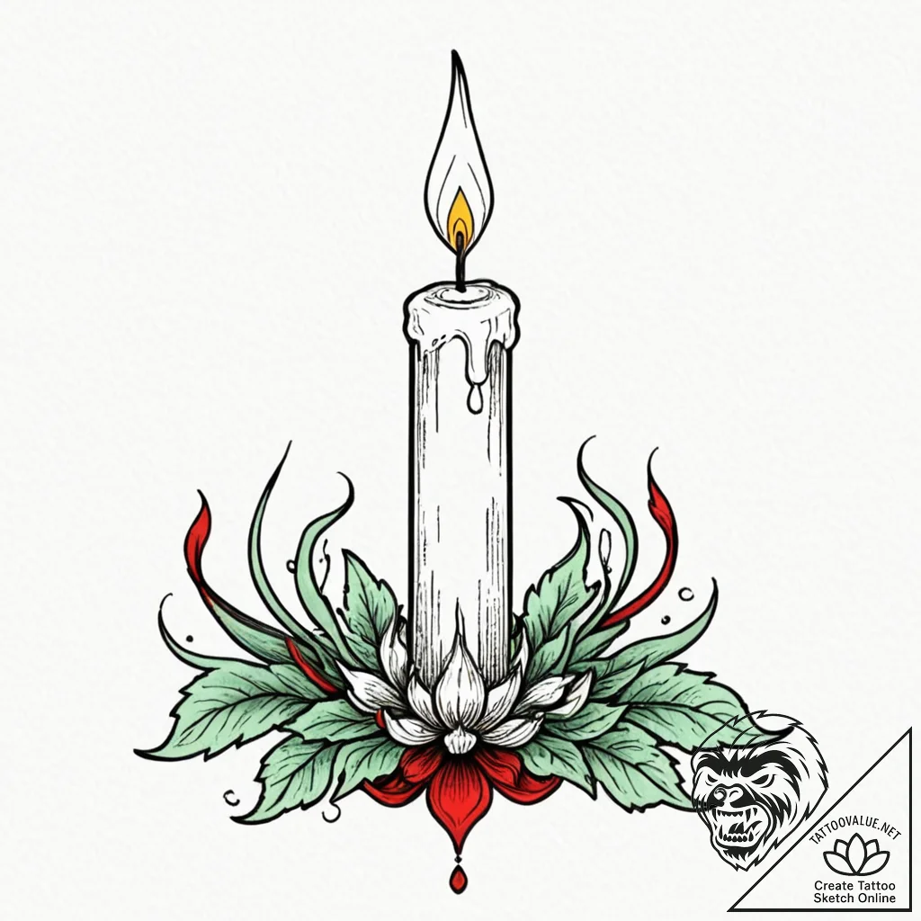 Ancient candle burning green, ink illustratio... - tattoo sketch (№1752516051_0, 14.07.2025 18:00) — tattoovalue.net