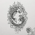 Koi fish swimming through flames, tattoo draw… – tattoo sketch (№1752516212_0, 14.07.2025 18:03) — tattoovalue.net