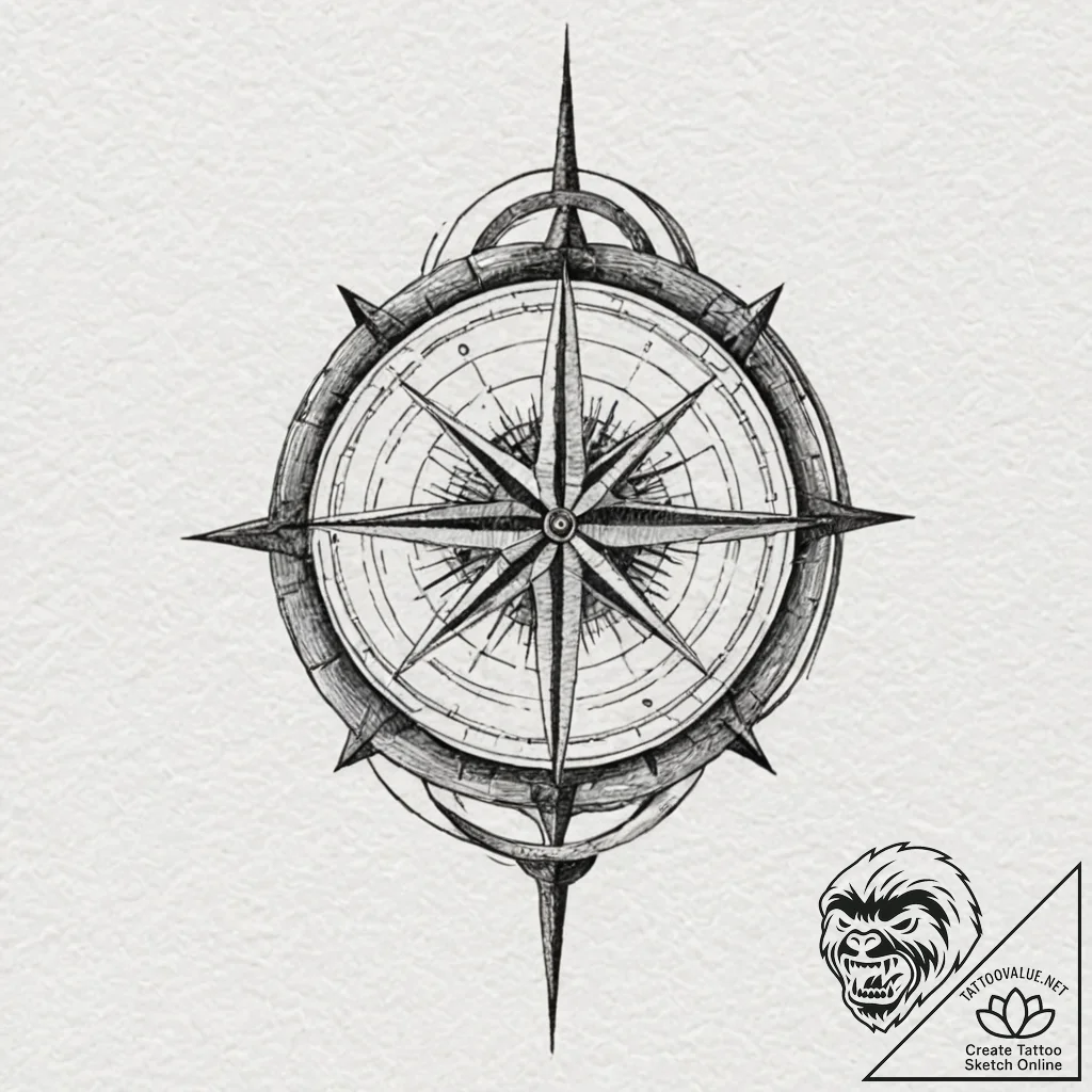 Mariner compass cracked in bone hand, tattoo... - tattoo sketch (№1752516291_0, 14.07.2025 18:04) — tattoovalue.net