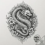Bone serpent beneath frozen lake, tattoo line… – tattoo sketch (№1752516460_0, 14.07.2025 18:07) — tattoovalue.net