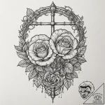 Fallen rose beneath fractured gate, ink illus… – tattoo sketch (№1752516547_0, 14.07.2025 18:09) — tattoovalue.net
