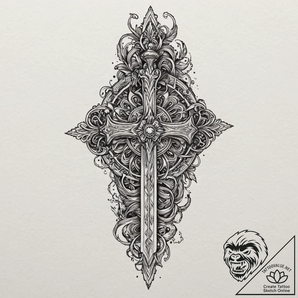 Pixel art sword in a stone, tattoo drawing ou... - tattoo sketch (№1752516632_0, 14.07.2025 18:10) — tattoovalue.net