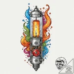 Nixie tube, concept art for tattoo, vibrant c… – tattoo sketch (№1752517315_0, 14.07.2025 18:21) — tattoovalue.net