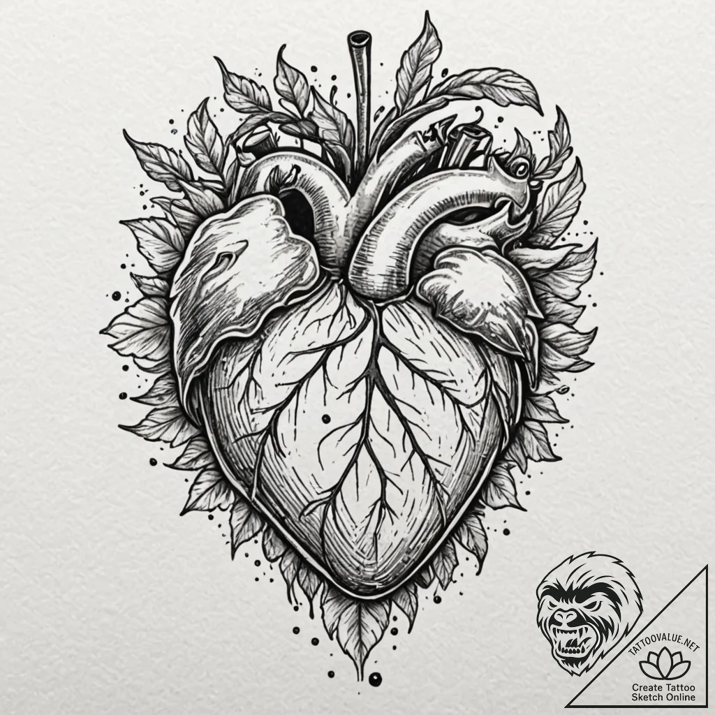 Animated heart bleeding light, ink illustrati... - tattoo sketch (№1752517401_0, 14.07.2025 18:23) — tattoovalue.net