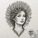 Dryad merging with an ancient oak tree, artis… – tattoo sketch (№1752517576_0, 14.07.2025 18:26) — tattoovalue.net