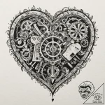 Gear-filled heart with a key in its center, t… – tattoo sketch (№1752518005_0, 14.07.2025 18:33) — tattoovalue.net