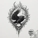 Raven skull devouring celestial flame, ink il… – tattoo sketch (№1752518176_0, 14.07.2025 18:36) — tattoovalue.net