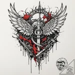 Graven wings beneath shattered gate, tattoo l… – tattoo sketch (№1752518433_0, 14.07.2025 18:40) — tattoovalue.net