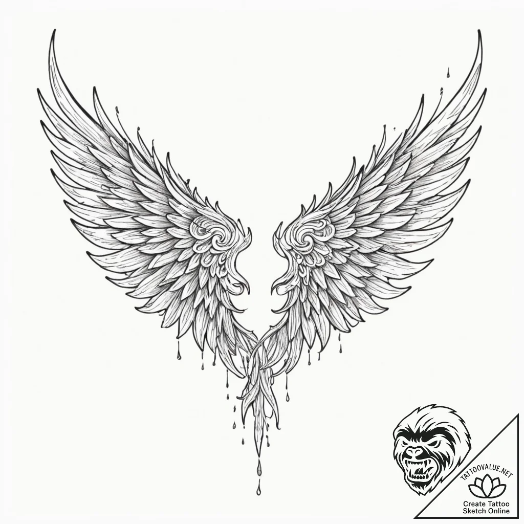 Burning wings chained to ice, artistic tattoo... - tattoo sketch (№1752518515_0, 14.07.2025 18:41) — tattoovalue.net