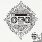 Boombox playing a cassette tape, emitting neo… – tattoo sketch (№1752518771_0, 14.07.2025 18:46) — tattoovalue.net