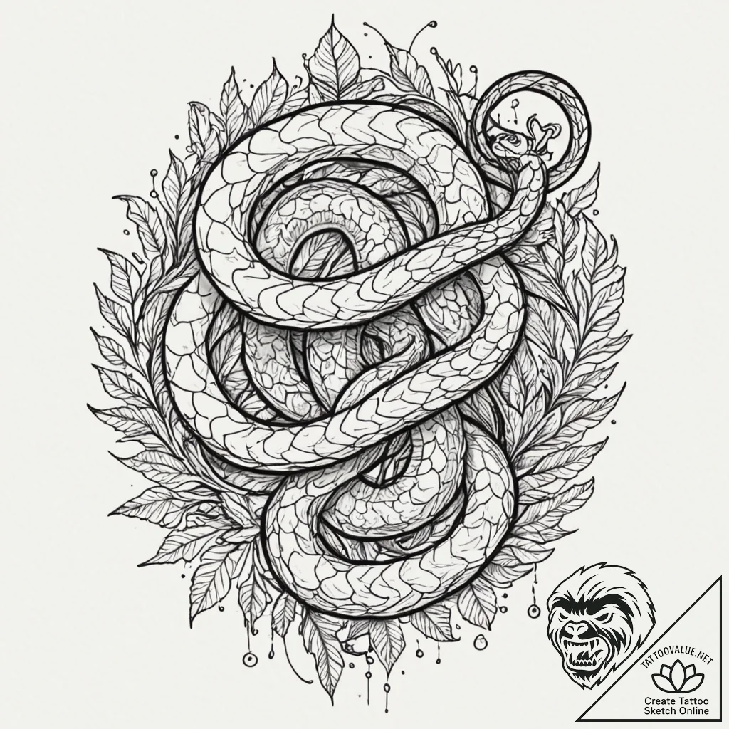 Opal serpent slithering through frost, tattoo... - tattoo sketch (№1752518943_0, 14.07.2025 18:49) — tattoovalue.net