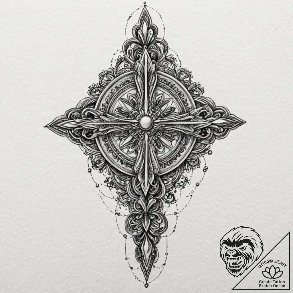 Knife, concept art for tattoo, detailed cross... - tattoo sketch (№1752519031_0, 14.07.2025 18:50) — tattoovalue.net
