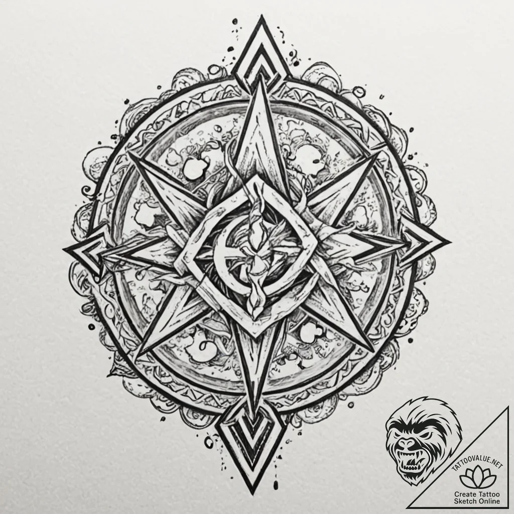 Graven sigil spinning through mist, tattoo li... - tattoo sketch (№1752519117_0, 14.07.2025 18:51) — tattoovalue.net