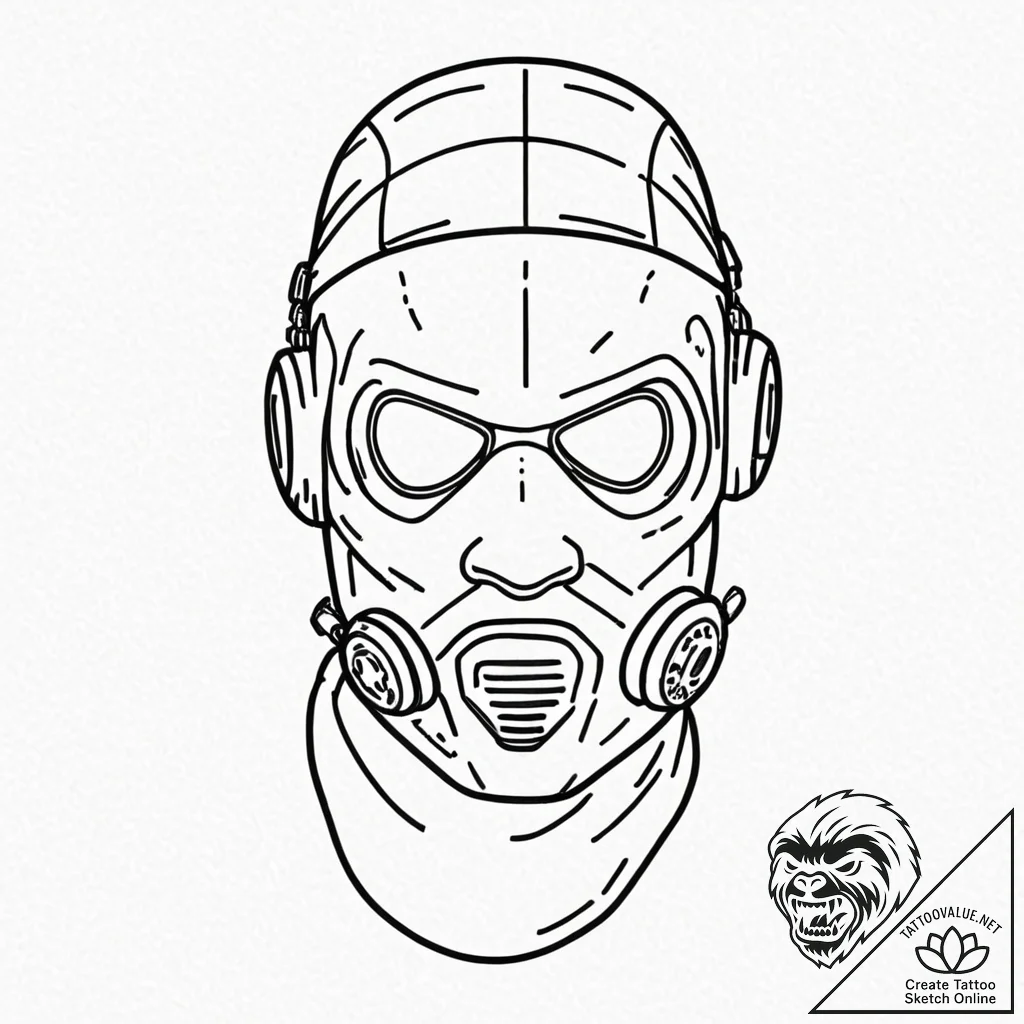 Welder's mask, visor lifted to show a face wi... - tattoo sketch (№1752519202_0, 14.07.2025 18:53) — tattoovalue.net