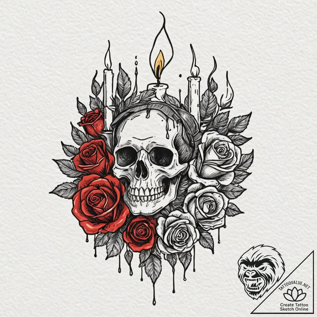 Candle flame revealing shadow face, ink illus... - tattoo sketch (№1752519288_0, 14.07.2025 18:54) — tattoovalue.net