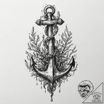 Abyssal anchor entangled in ghostly seaweed,… – tattoo sketch (№1752519374_0, 14.07.2025 18:56) — tattoovalue.net