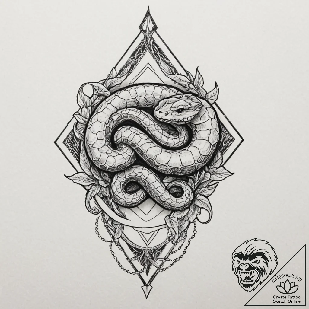 Hollow serpent crowned in bone, tattoo sketch... - tattoo sketch (№1752519719_0, 14.07.2025 19:01) — tattoovalue.net