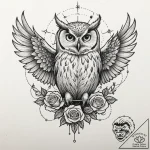 Owl with a key in its talons, wings spread to… – tattoo sketch (№1752519890_0, 14.07.2025 19:04) — tattoovalue.net