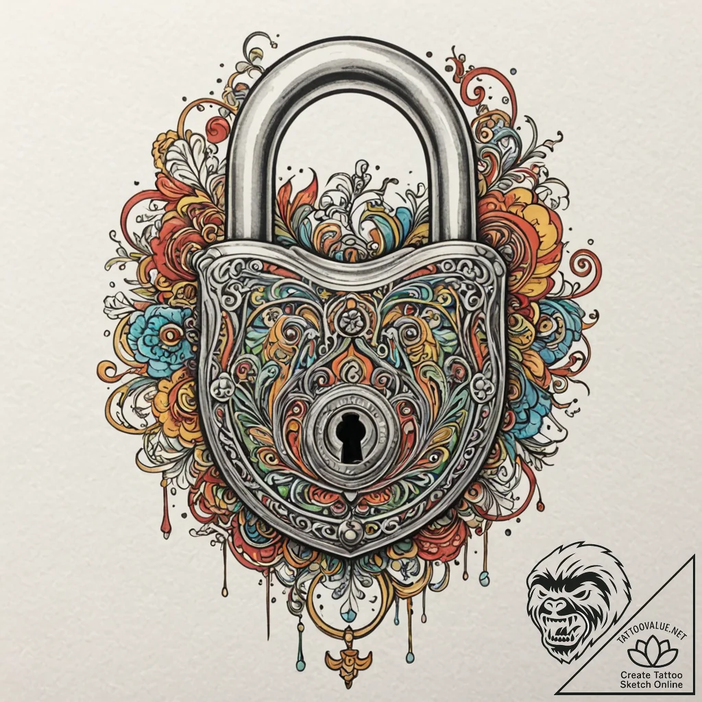 A padlock, artistic tattoo sketch, stylized i... - tattoo sketch (№1752519975_0, 14.07.2025 19:06) — tattoovalue.net