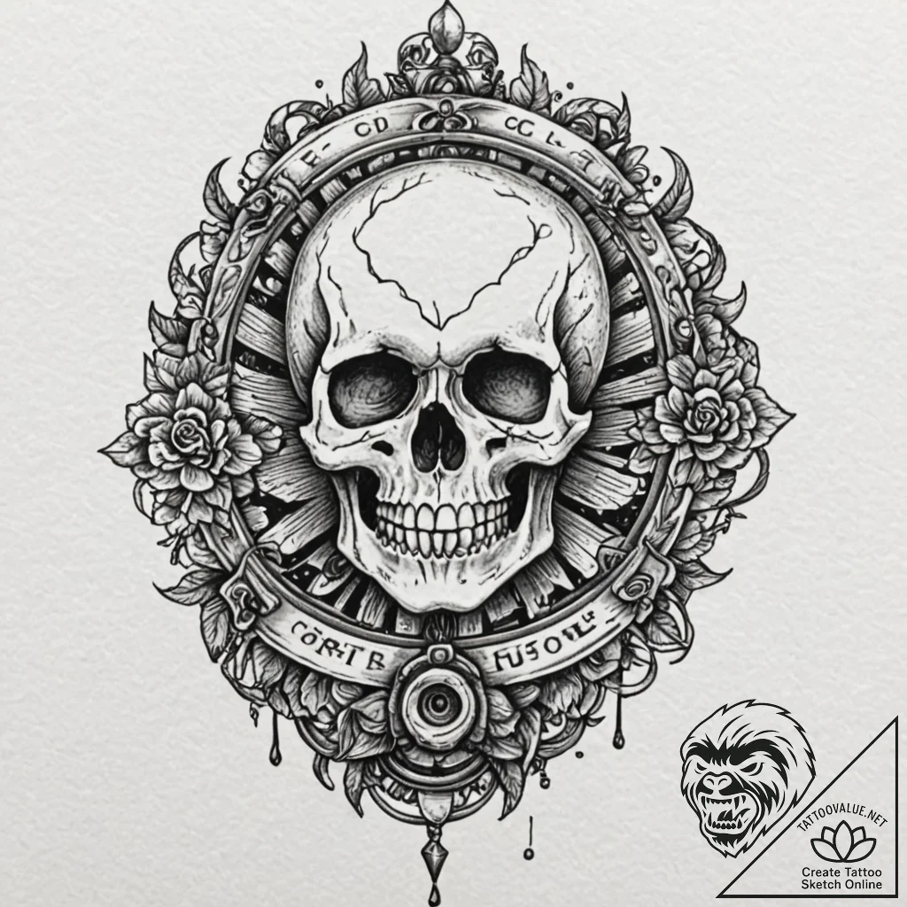 Grimoire with a lock shaped like a skull, tat... - tattoo sketch (№1752520146_0, 14.07.2025 19:09) — tattoovalue.net