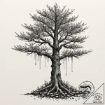 Walking tree (ent) with mossy bark, ink illus… – tattoo sketch (№1752520747_0, 14.07.2025 19:19) — tattoovalue.net