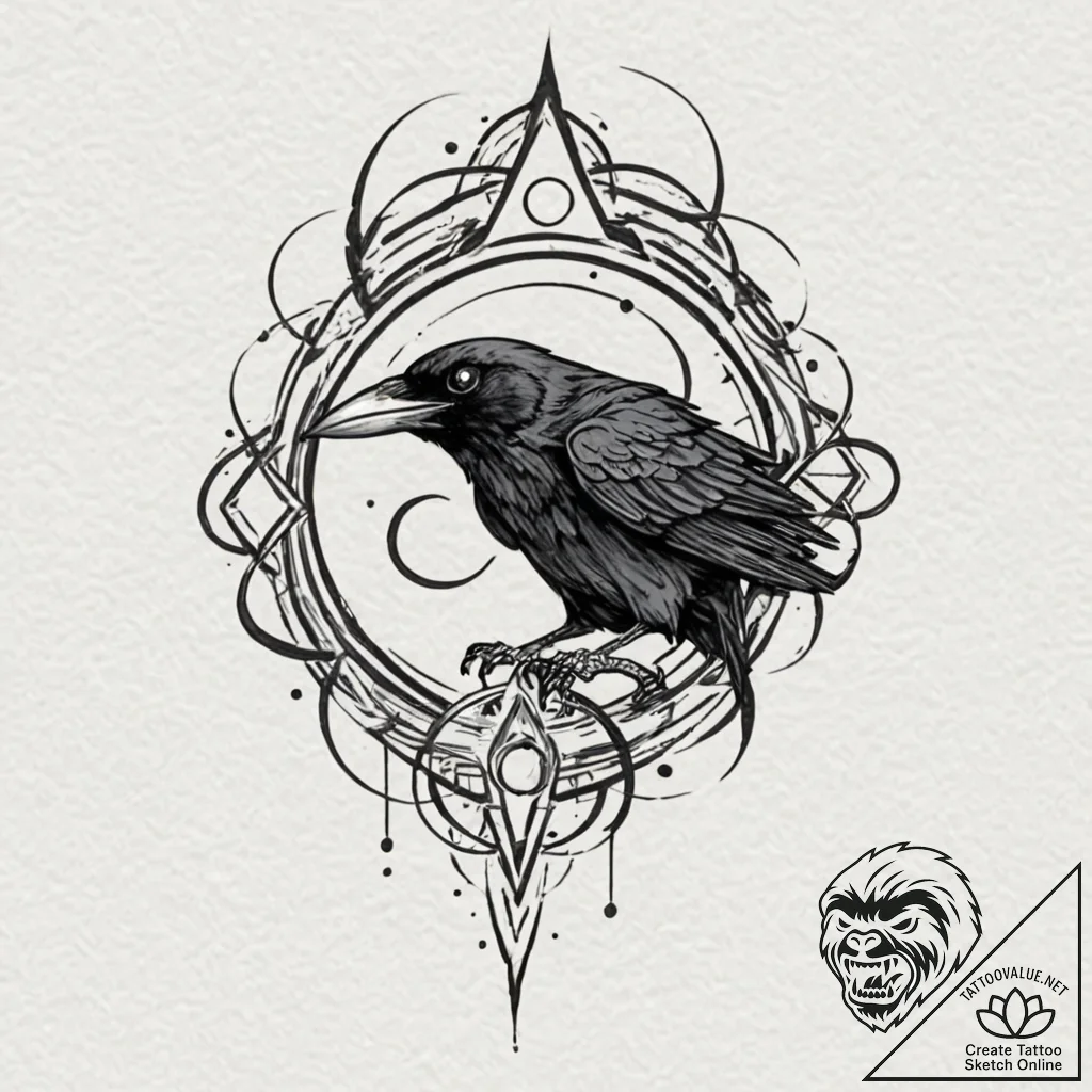 Atomic raven with electric eyes, tattoo sketc... - tattoo sketch (№1752520920_0, 14.07.2025 19:22) — tattoovalue.net