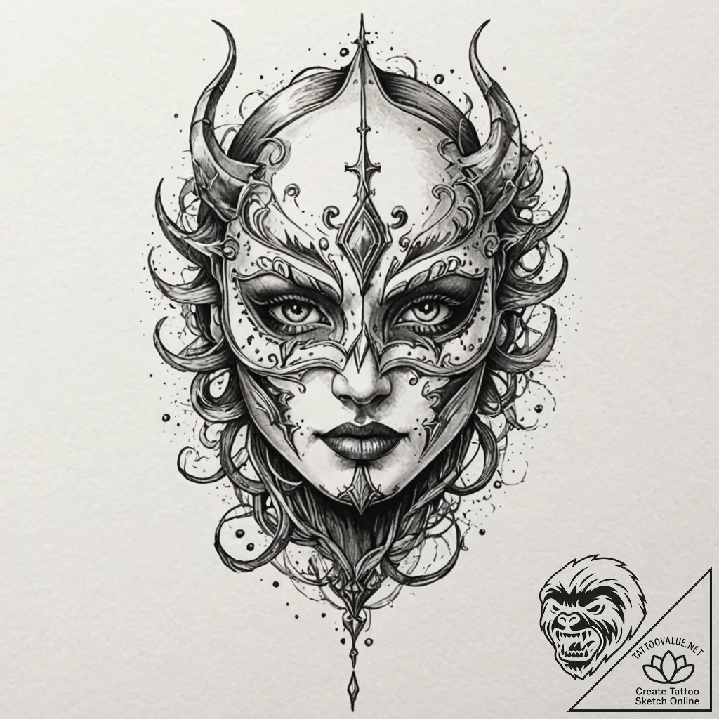Clawed mask with empty eyes, tattoo line art,... - tattoo sketch (№1752521176_0, 14.07.2025 19:26) — tattoovalue.net