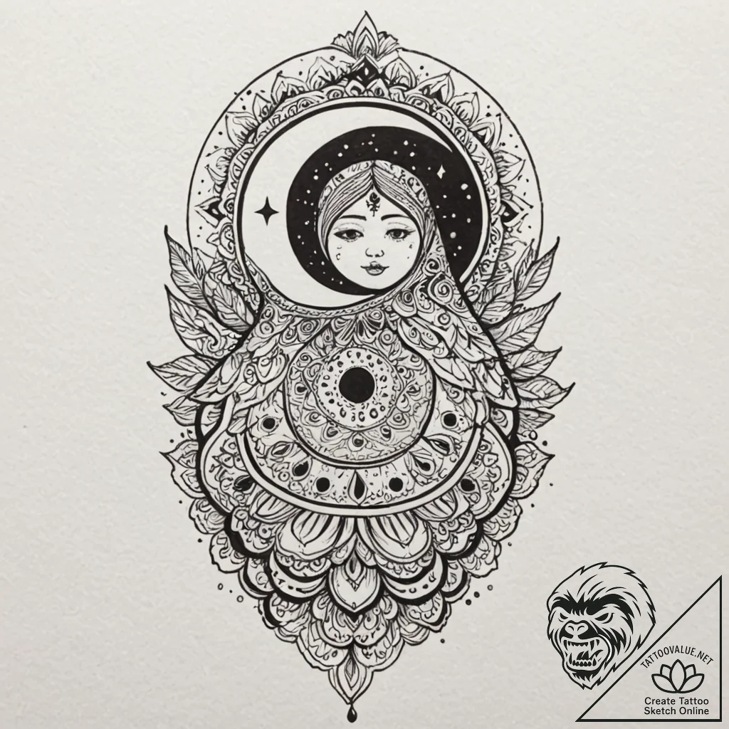 Matryoshka doll, each layer revealing a diffe... - tattoo sketch (№1752521263_0, 14.07.2025 19:27) — tattoovalue.net