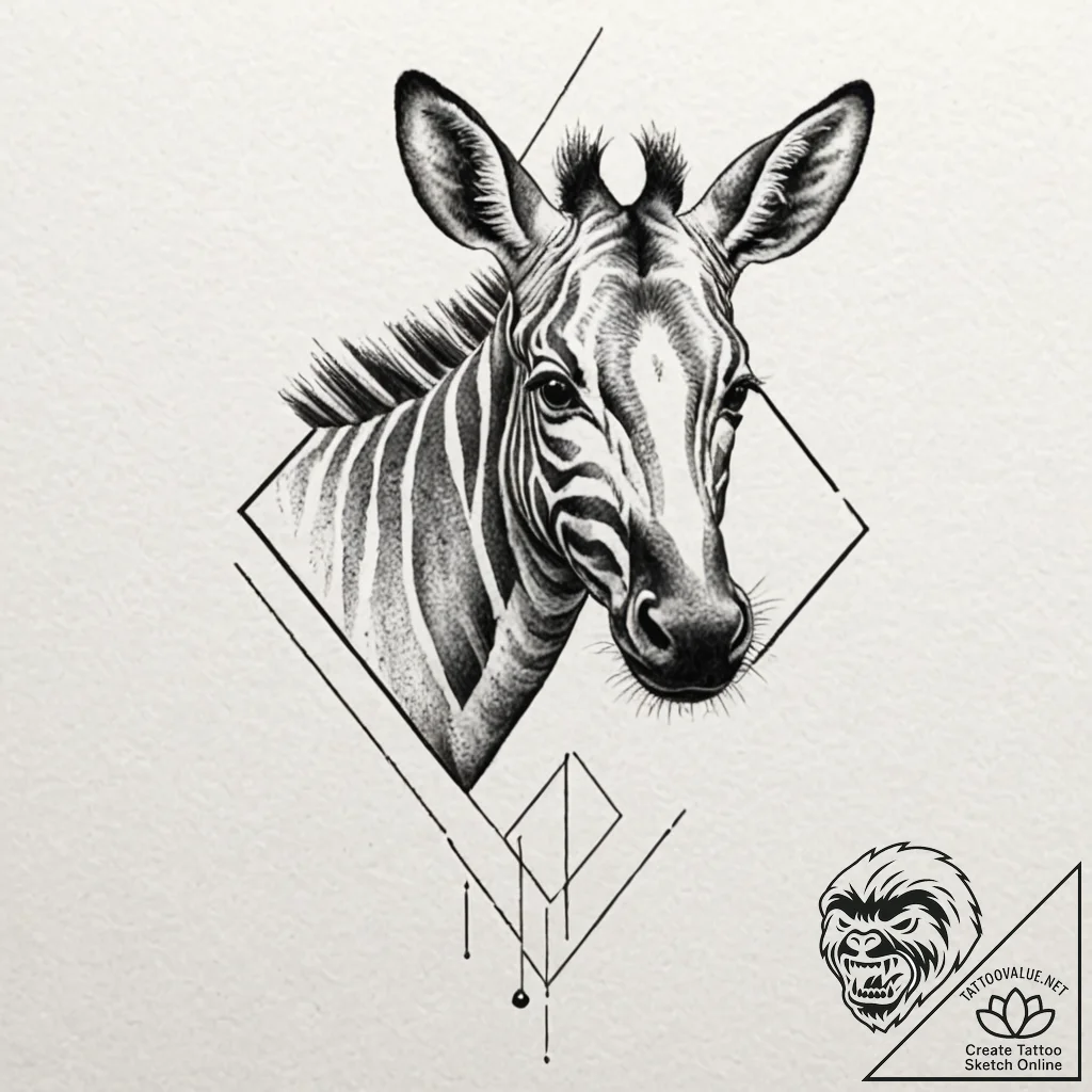 An okapi, tattoo drawing outline, dotwork tat... - tattoo sketch (№1752521937_0, 14.07.2025 19:38) — tattoovalue.net