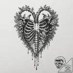 Skeleton key unlocking the heart’s ribcage, a… – tattoo sketch (№1752522022_0, 14.07.2025 19:40) — tattoovalue.net