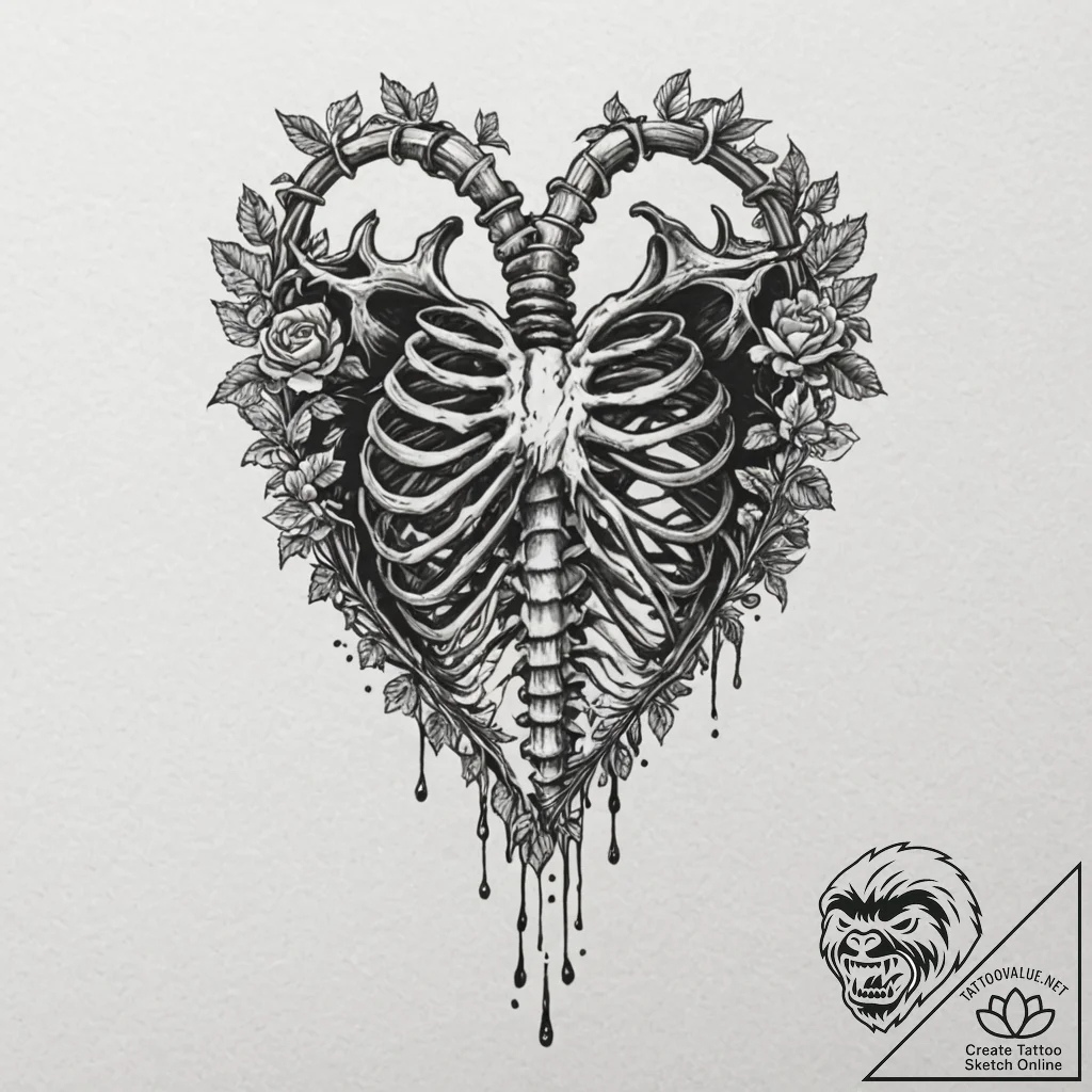Skeleton key unlocking the heart's ribcage, a... - tattoo sketch (№1752522022_0, 14.07.2025 19:40) — tattoovalue.net