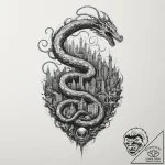 Apocalyptic serpent devouring city, tattoo sk… – tattoo sketch (№1752522453_0, 14.07.2025 19:47) — tattoovalue.net
