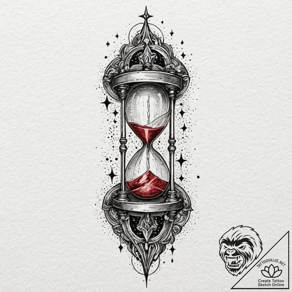 Leaking hourglass where sand is replaced by s... - tattoo sketch (№1752522538_0, 14.07.2025 19:48) — tattoovalue.net