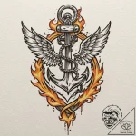Anchor with wings and flames, tattoo line art… – tattoo sketch (№1752522625_0, 14.07.2025 19:50) — tattoovalue.net