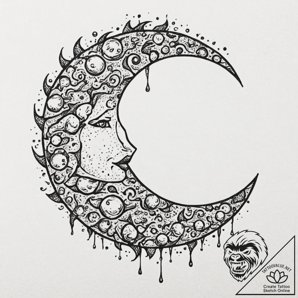 Iron relic beneath shattered moon, tattoo dra... - tattoo sketch (№1752522710_0, 14.07.2025 19:51) — tattoovalue.net