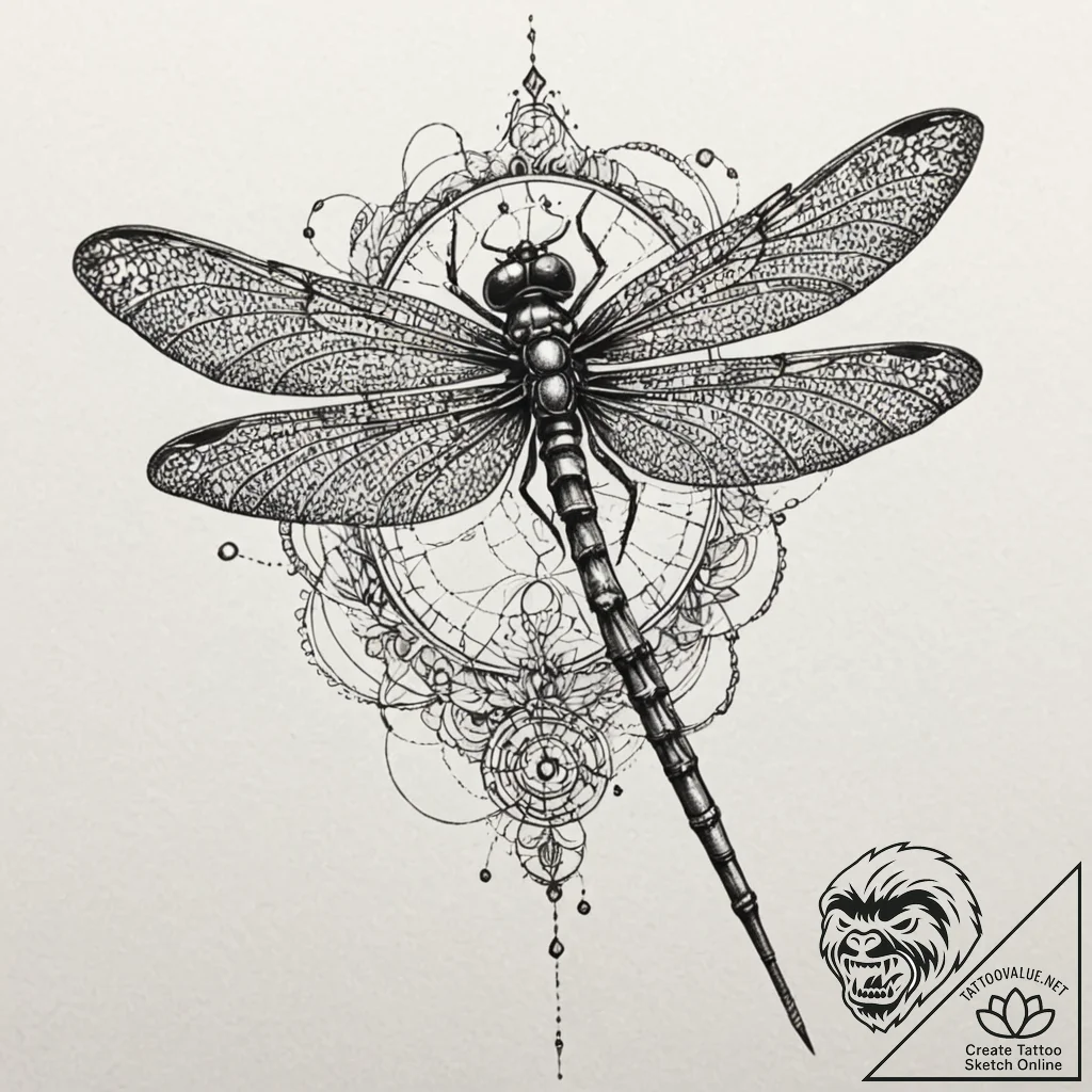 Mechanical dragonfly, ink illustration for ta... - tattoo sketch (№1752522796_0, 14.07.2025 19:53) — tattoovalue.net