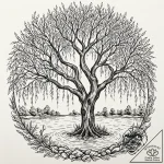 Weeping willow tree, its branches gently touc… – tattoo sketch (№1752522967_0, 14.07.2025 19:56) — tattoovalue.net