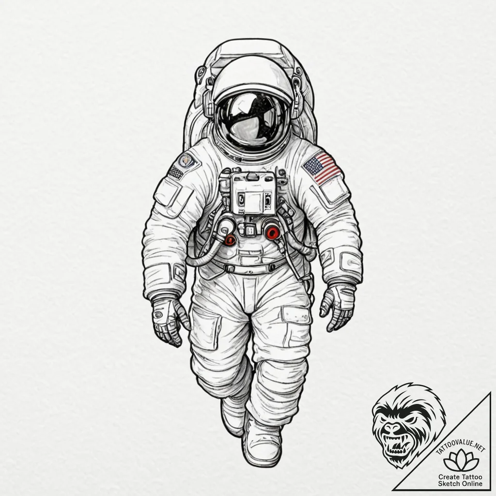 Astronaut - tattoo sketch (№1752523046_0, 14.07.2025 19:57) — tattoovalue.net