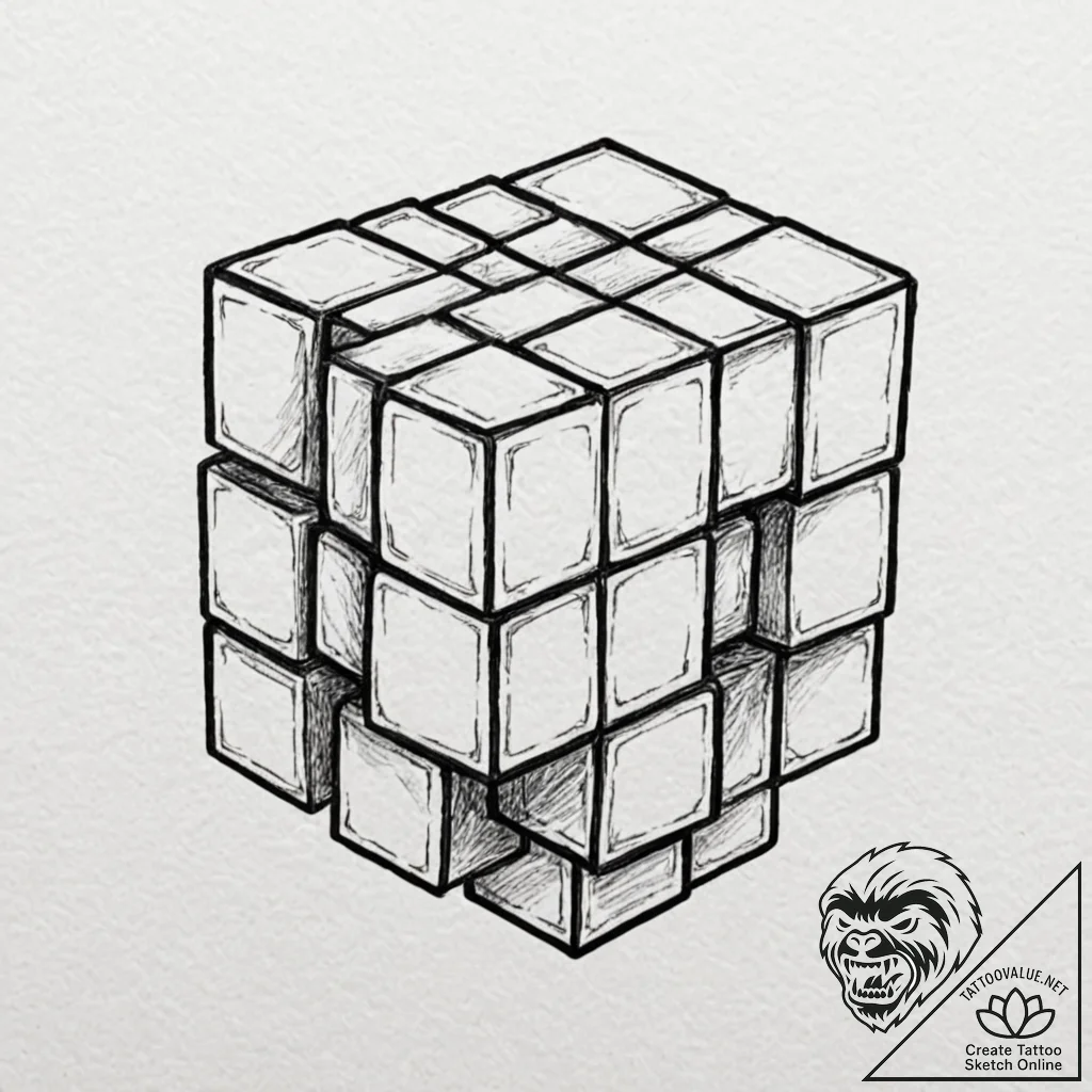 Rubik's cube, tattoo sketch design, bold outl... - tattoo sketch (№1752523204_0, 14.07.2025 20:00) — tattoovalue.net