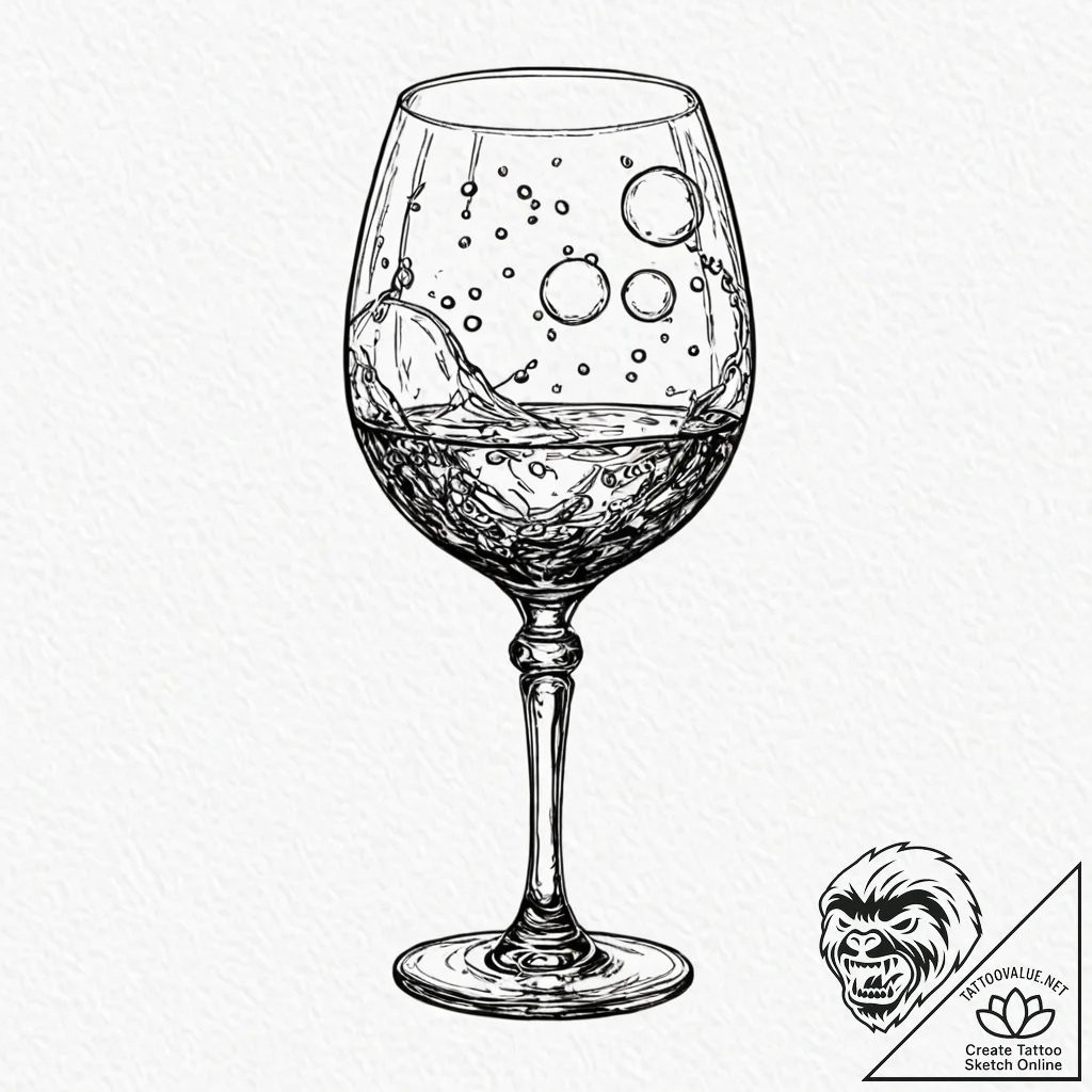 A whimsical bubble in a wine glass, elegant,,... - tattoo sketch (№1752523442_0, 14.07.2025 20:04) — tattoovalue.net
