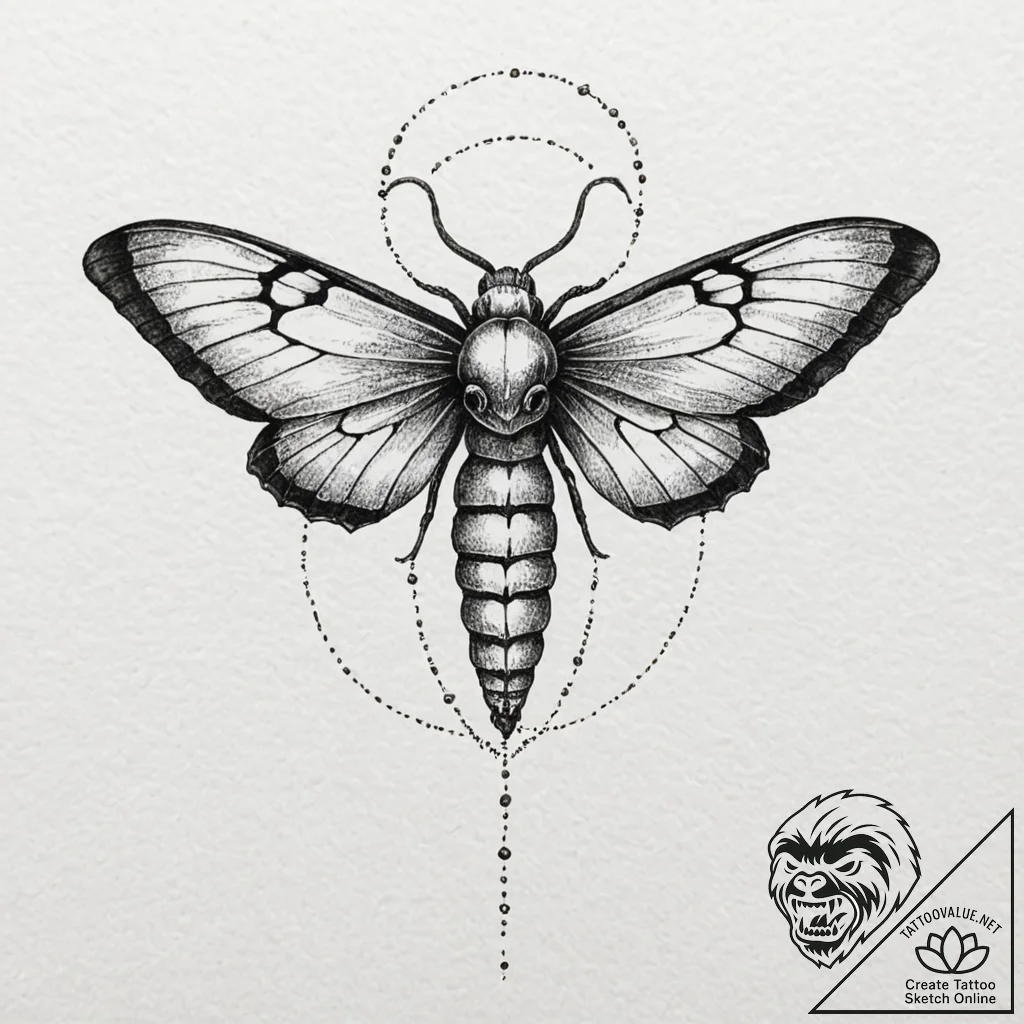 Hawk moth with skull pattern on its back, art... - tattoo sketch (№1752523614_0, 14.07.2025 20:06) — tattoovalue.net