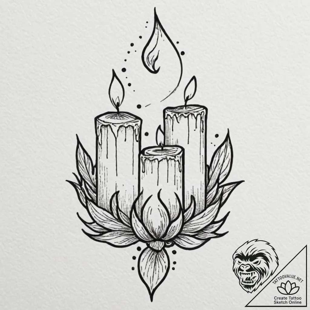 Animated candle with twin flames, tattoo flas... - tattoo sketch (№1752581056_0, 15.07.2025 12:04) — tattoovalue.net