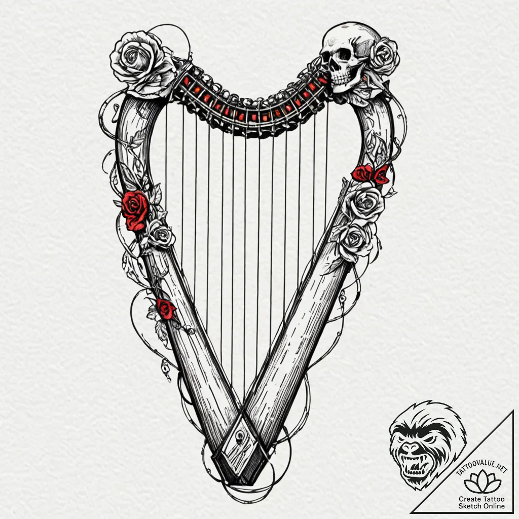 Bone harp with sinew strings, tattoo flash sh... - tattoo sketch (№1752581226_0, 15.07.2025 12:07) — tattoovalue.net