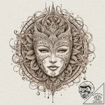 Ivory mask within ritual circle, tattoo drawi… – tattoo sketch (№1752581397_0, 15.07.2025 12:09) — tattoovalue.net