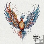 Atomic phoenix with digitized wings, concept… – tattoo sketch (№1752581483_0, 15.07.2025 12:11) — tattoovalue.net