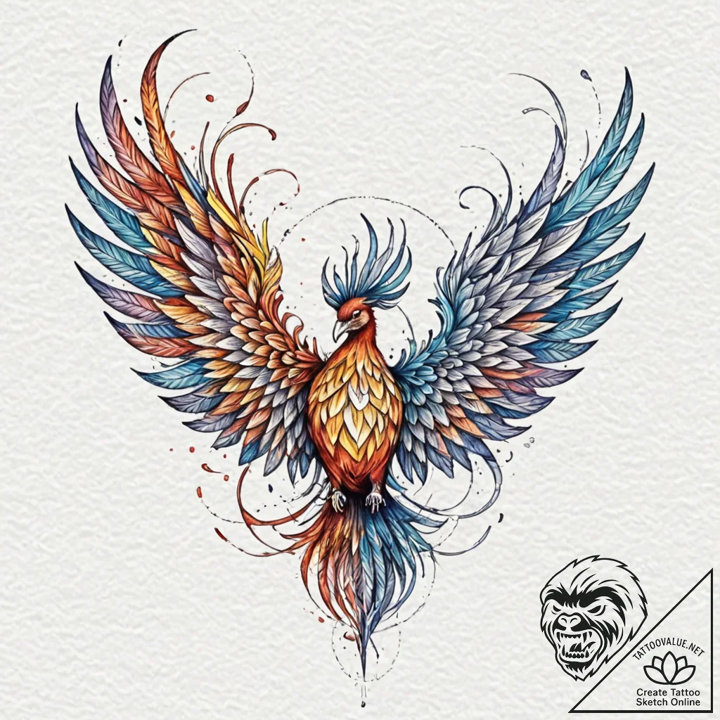 Atomic phoenix with digitized wings, concept... - tattoo sketch (№1752581483_0, 15.07.2025 12:11) — tattoovalue.net