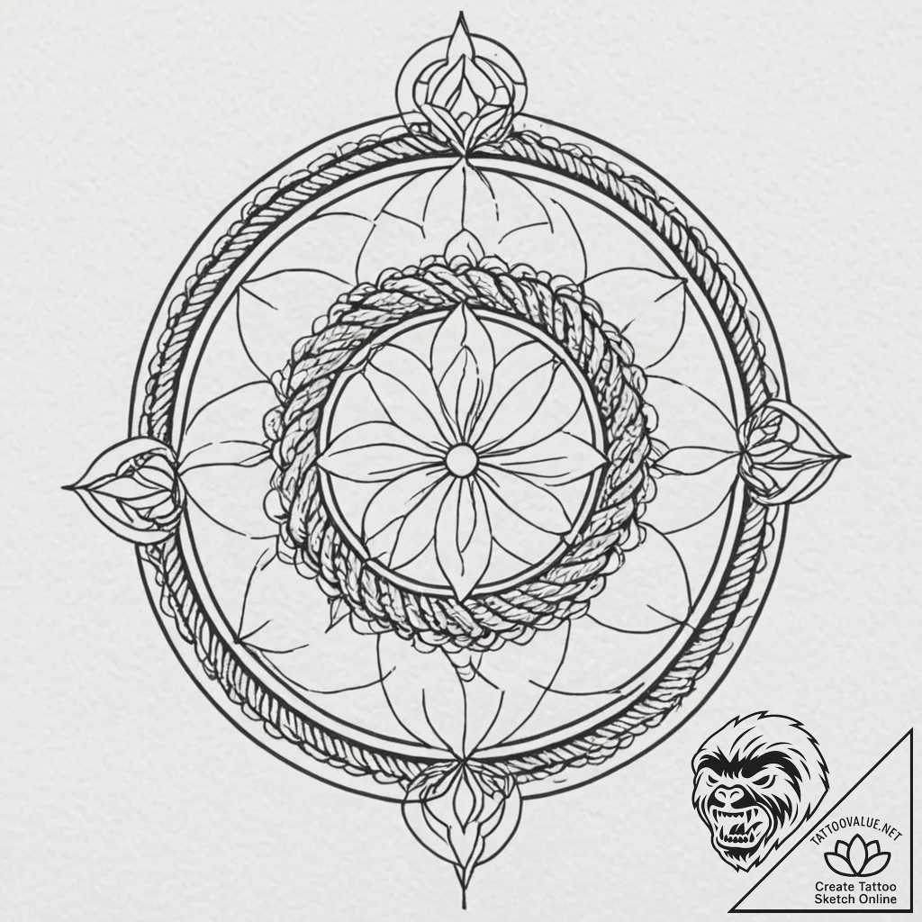 Knotted, nautical rope forming a noose, tatto... - tattoo sketch (№1752582080_0, 15.07.2025 12:21) — tattoovalue.net